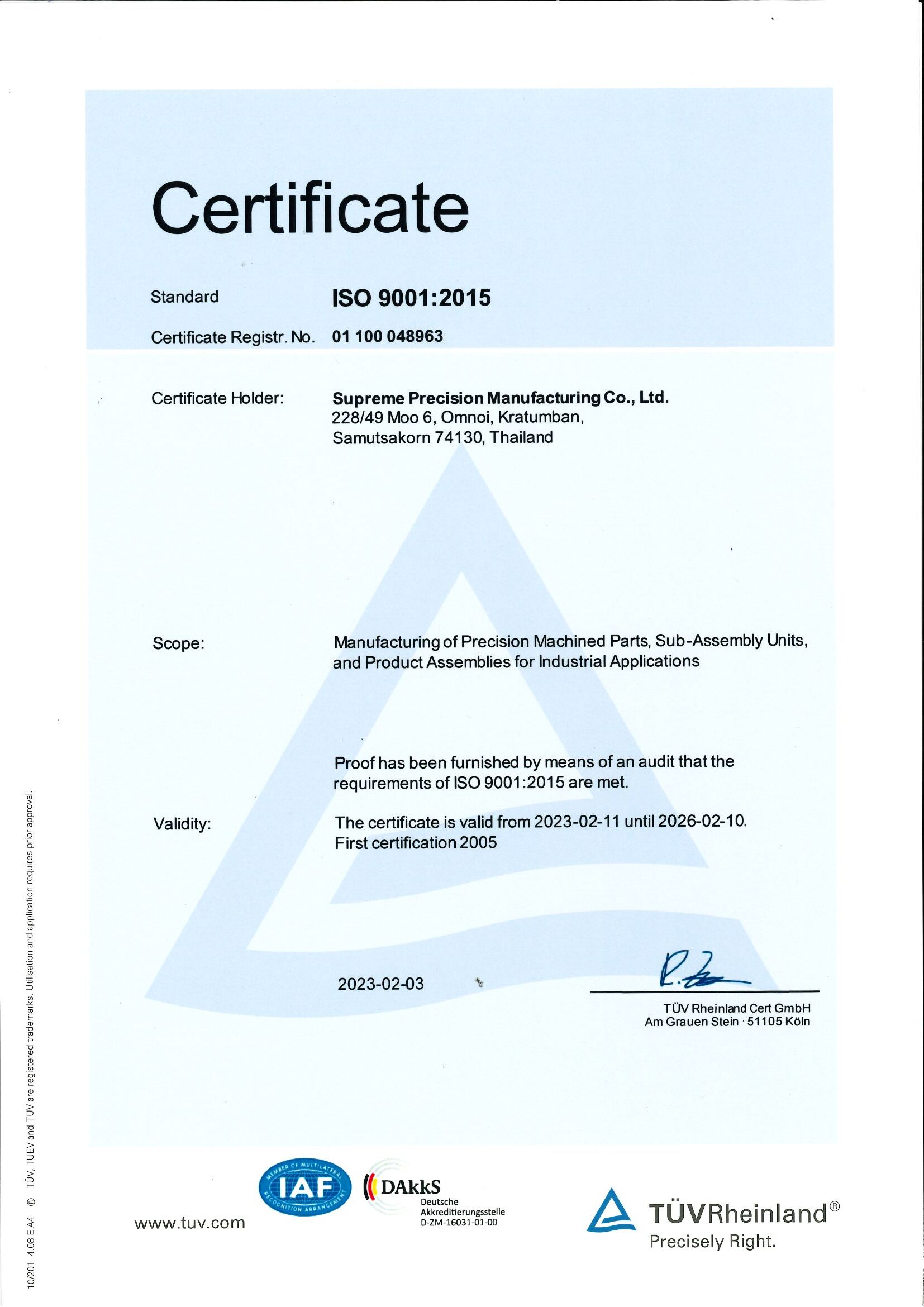 Certificate 9001 2015 Eng